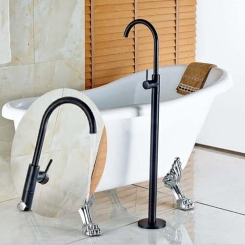 Modern Oil Rubbed Bronze Bathroom Floor Mounted Tub Faucet Tub Filler Mixer Tap