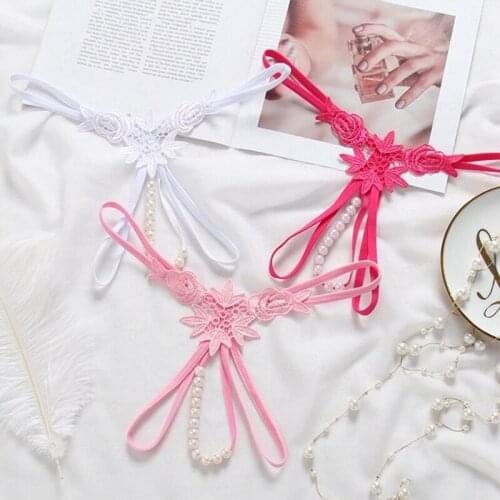 Pearl Thong Seamless Briefs Underwear Women GString Sexy Transparent Panties Crotchless Lady Soft Embroidery String Lingerie