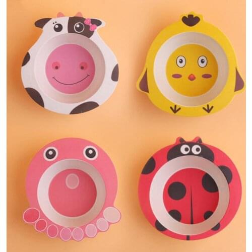 Baby Bowl Cute Cartoon Animal Tableware Feeding Plate Bamboo Fiber Kids Dish Cutlery Children Food Dinnerware Portable Plates