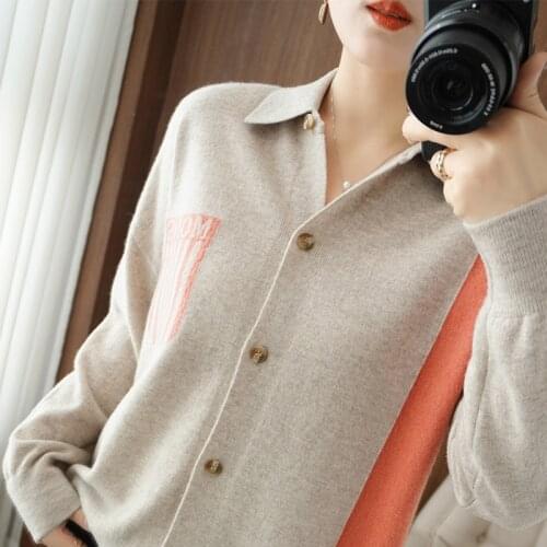 2021 spring new style 100% wool cardigan jacket women loose knit sweater