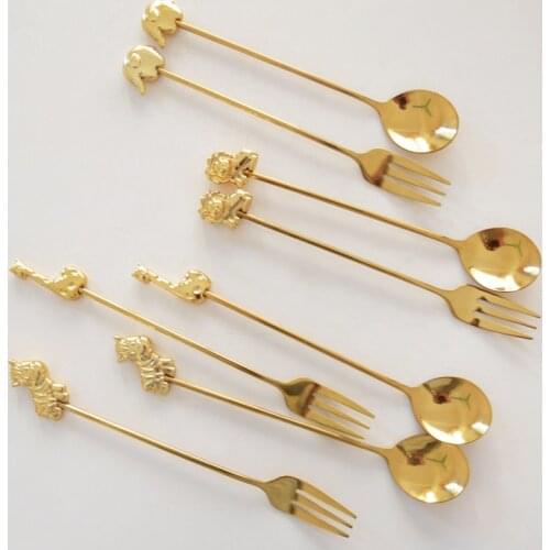 Japanese Style 3D AnimalStainless Steel Coffee Stirring Spoon Fruit Fork Cute Lion Giraffe for Tea Dessert Ice Cream