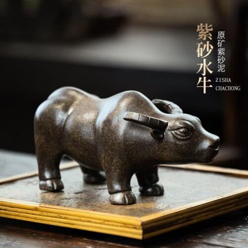 Yixing Zisha Tea Pet Cow Decoration Sculpture Bronze Clay Zodiac Tea Set Accessories Desktop Adornment