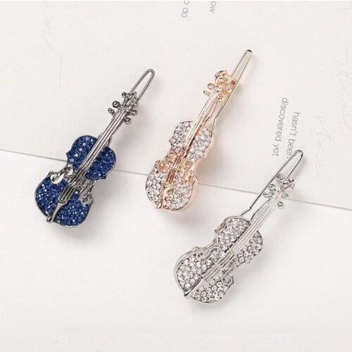 1Pc Korean Hair Clip Violin Hair Clip Sweet Hairpins Cute Crystal Rhinestone Headwear Clips Barrette Women Hair Accessories