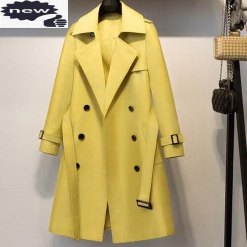 Yellow Color Top Quality Double Breasted Belted Casaco Feminino Womens Windbreaker New Party Coat Female Autumn Free Ship