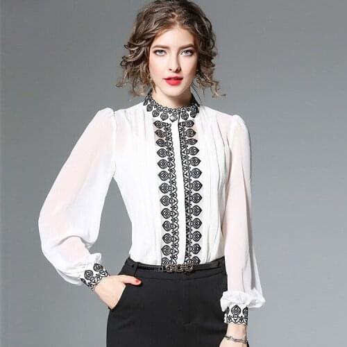 2019 Women s clothing Blouses Shirts ladies tops plus size casual long sleeve sexy white embroidery flower ware free ship