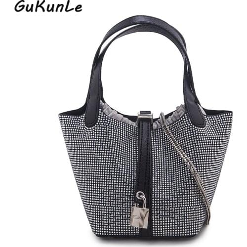 Diamonds Evening Bag Women Rhinestone Purse Ladies Top Quality Chain Crystal Shoulder Bags Bucket Party Chain Bag Silver Brand