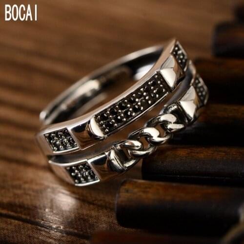 2019 New 100% S925 sterling silver ring set with Mark Stone female double layer chain adjustable ring womans silver ring