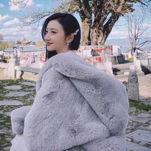 Women 2021 Winter Faux Fur Coat Female Thick Warm Faux Rabbit Fur Jacket Coats Casual Loose Ladies Outwear Casaco Feminino C465