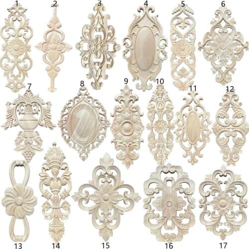 Chinese style Carving Solid Wood Appliques For Furniture Cabinet Unpainted Wooden Mouldings Decal Vintage Home Decor Decorative