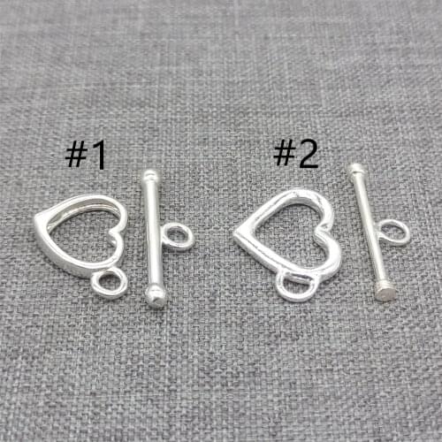 2 Sets of 925 Sterling Silver Love Heart Toggle Clasps for Bracelet Necklace
