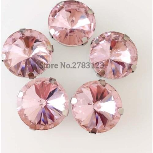 20pcs/bag Pink Four claw Silver bottom round shape AAA Glass Crystal sew on rhinestones for clothes free shipping