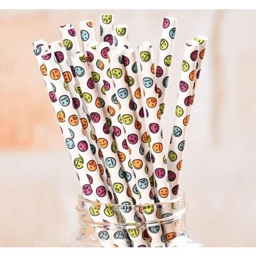200 pcs Colorful Smile Paper Straws Bulk-Cute Rainbow Colored Expression Birthday Baby Shower Party Drinking Restaurant Bar Fun