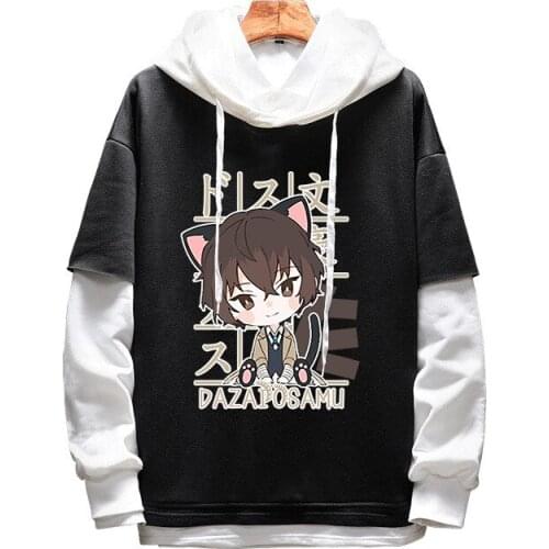 2021 Anime Costumes Bungo Stray Dogs Cosplay Hoodie Nakajima Atsushi Hooded Sweater Dazai Osamu Fake Two Hoodies Adult Tops