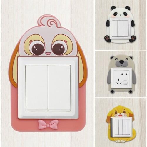 3D Cute Animals Light Switch Sticker Silicon Luminous On-off Switch Wall Stickers Socket Switch Protector Cover Room Decoration