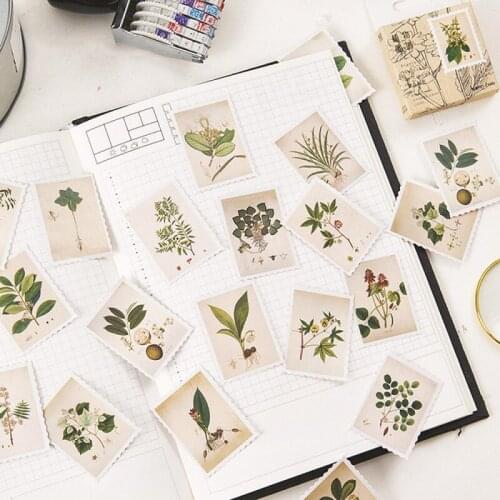 45PCS/lot Vintage Plants Stamp Stickers For DIY Handmade Crafts Scrapbooking Journal Decoration Material