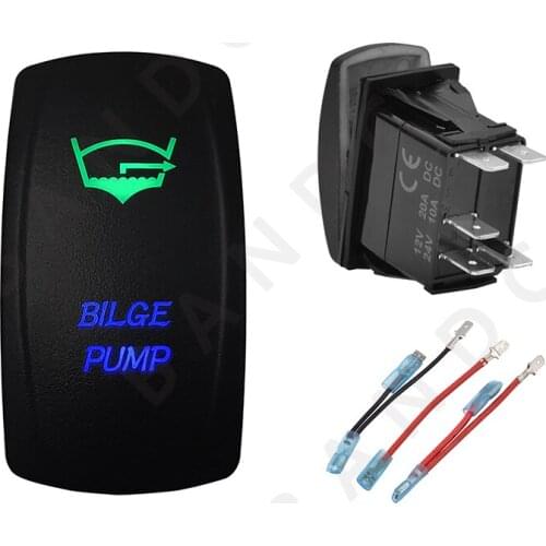 Car Boat Marine BILGE PUMP Rocker Switch 5P ON-OFF SPST Laser Etched Illuminated Green&Blue Led,Camping Accessories,Jumper Wire
