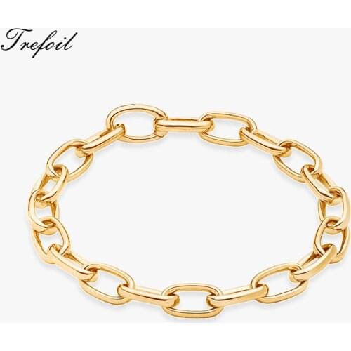 Bracelet Gold Color Lick Chain Bransoletka, 2018 925 Sterling Silver Fashion Jewelry Ethnic Gift for Men Boy Women Girls