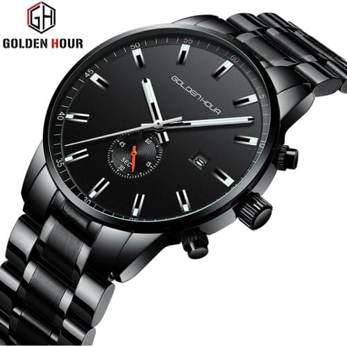 GOLDENHOUR Watch Men Top Brand Luxury Fashion Business Quartz Mens Watches Sports Waterproof Wristwatch Clock Relogio Masculino
