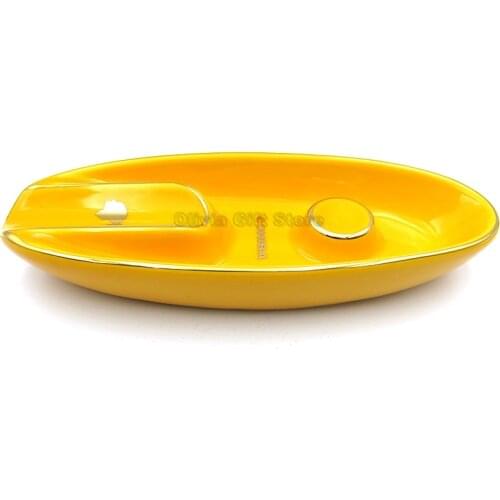 COHIBA Classic Yellow Single Slot Fine Porcelain Cigar Cigarette Tobacco Ashtray Holder For Home Smoking Tool With Gift Box