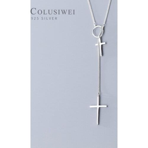Colusiwei Genuine 925 Sterling Sliver Y-Shape Classic Cross Pendant Necklace for Women Ethnic Style Simple Pendant Fine Jewelry
