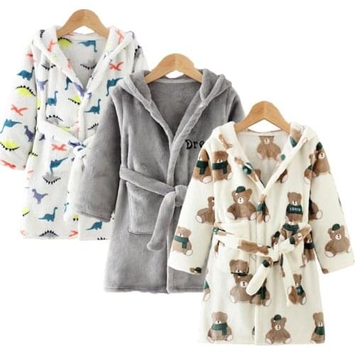 Children Kids Cartoon Hooded Flannel Robe Winter Autumn Animal Pajamas Sets Bathrobe Toddler Sleepwear Clothes 2 10 Years