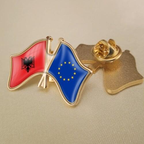 European Union and Albania Crossed/Double/Friendship Flags Lapel Pins/Brooch/Badges