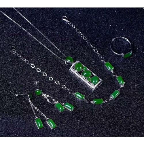 Hetian Biyu Silver set four-piece set Jasper mosaic set j13