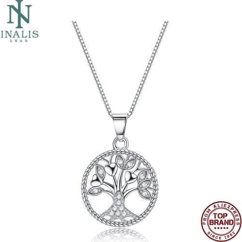 INALIS 925 Sterling Silver Women Necklace Life Tree Shape Pendant Necklaces Peace Love Female Fine Jewelry Mothers Day Gift