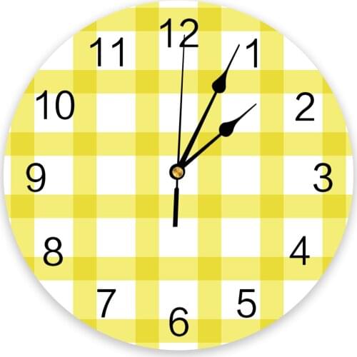 Yellow Plaid White Round Wall Clock Modern Design Home Living Room Decoration Childrens Room Kitchen Table Clock