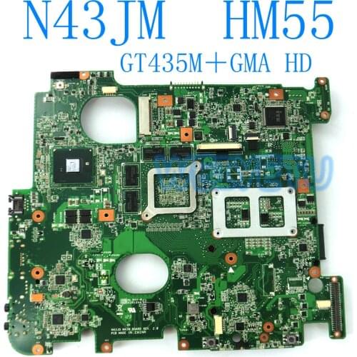 N43JM HM55 GT 435M 1G N11P-GT-A1 Motherboard for ASUS N43JQ N43J N43JF N43JM Laptop Mainboard GT435M 1GB REV2.0 100% Tested