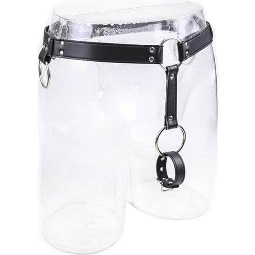 Male Underwear Penis Ring Panties PU Leather Sissy Penis Cock Rings Chastity Belt Porno Lingerie Crotchless Panties for BDSM Men