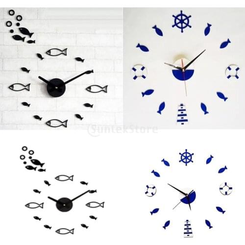 Mediterranean Style Wall Clock Rudder Tower Small Fish DIY Mute Clock
