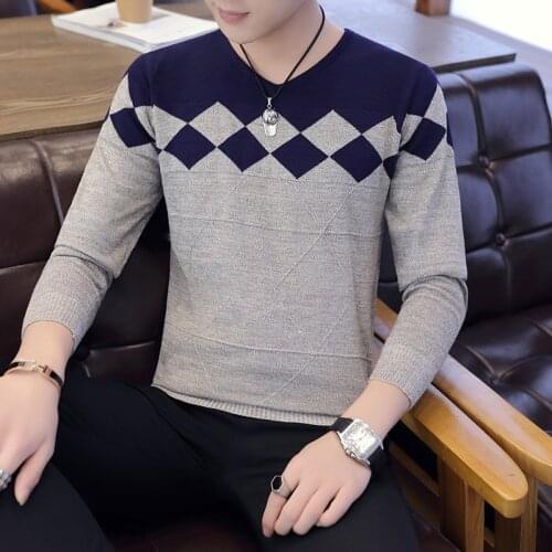 2020 New Cotton Pullover V-neck Mens Sweater Fashion Solid Color High Quality Winter Slim Sweaters Men Navy Knitwear