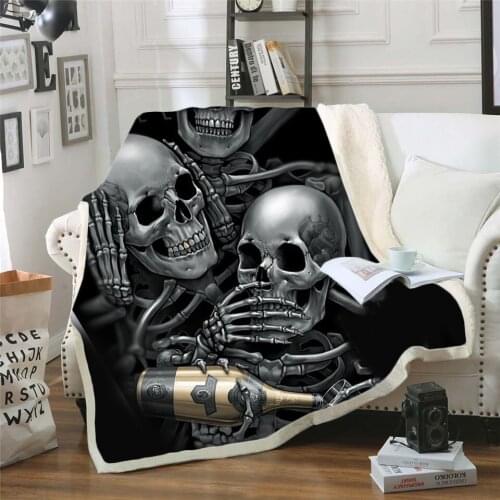Skull 3d Printed Gothic Fleece Blanket for Beds Thick Quilt Fashion Bedspread Sherpa Throw Blanket Adults Kids 07