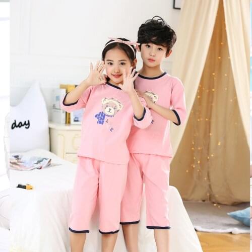 Boys Girls Sleepwear Summer Cotton Pajamas Sets Children Homewear for Boy Pyjamas Kids Nightwear 2-13Y Teenage Pijamas Clothes