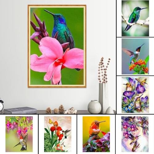 Sale DIY 5D Diamond Painting Hummingbird Flower Cross Stitch Kit Full Drill Embroidery Mosaic Art Picture Rhinestones Home Decor