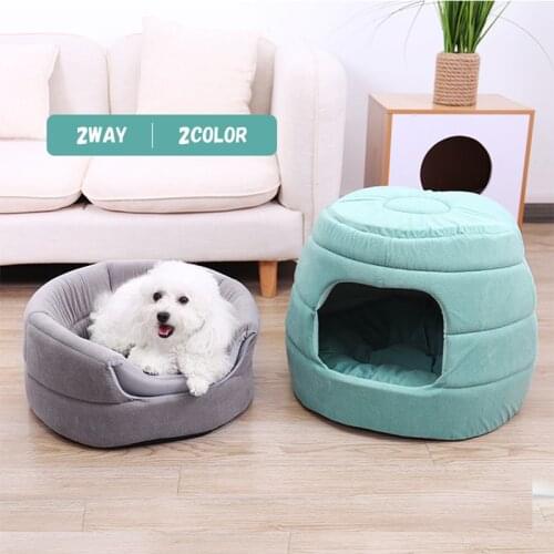 Luxury Pet Dog Beds Warm 2 Color Dog Kennel Removable Mat Cozy Puppy Cushion Cat Dog House Folded Design Durable Non-Slip Bottom