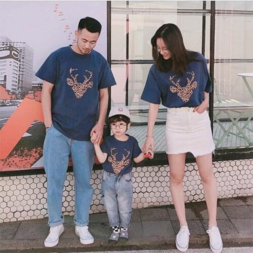 Family Matching Clothes Summer Family Look T-Shirts Cotton Deer Print Mother Daughter T-shirt Clothes Father Son Tees Top Outfit