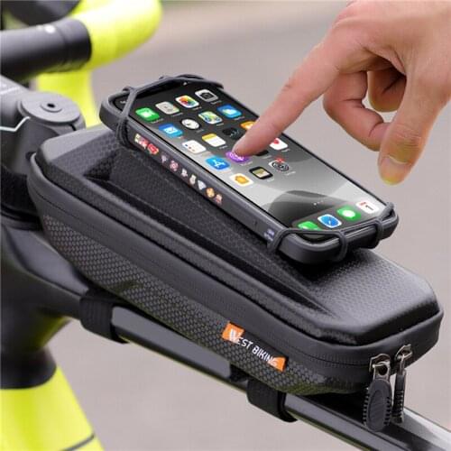 Bicycle Front Frame Bag With Phone Holder Waterproof EVA Hard Shell Bike Top Tube Pouch Handlebar Bag For Cycling Bike Accessory