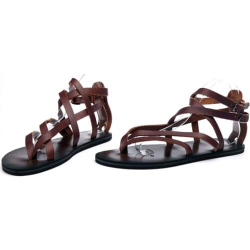 Summer new Korean birds nest high-top leather gladiator sandals mens sandals sandals flat woven sandals