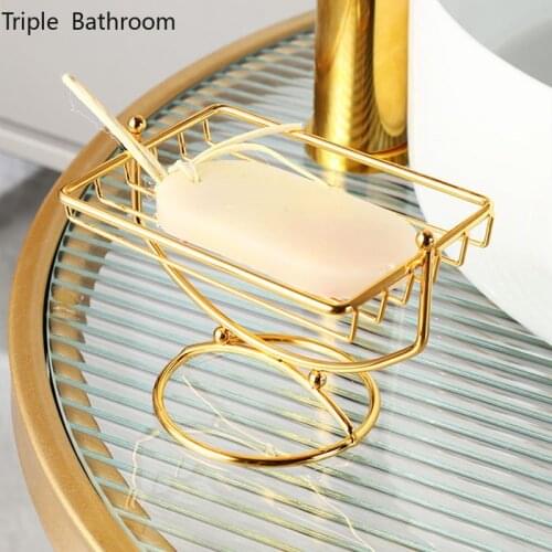 Light Luxury Soap Dish Golden Stainless Steel Draining Restroom Organizer Shelves Soap Holders Kitchen Bathroom Accessories