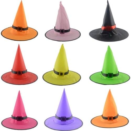 Halloween Decoration Masquerade Party Hat Children Adult Witch Gauze Hat Wizard Curved Hat Green Buckle Hat Costume Props