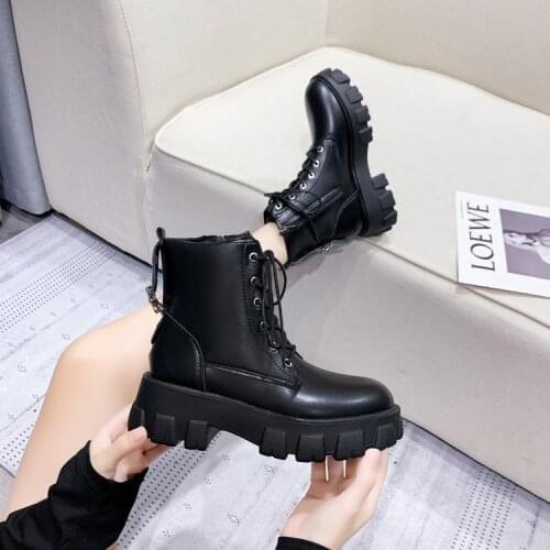 Womens shoes ankle boots zipper punk style platform shoes spring and autumn lace up boots thick heel sexy Chain Boots