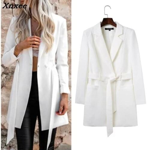 Women long suit blazer with belt office ladies slim formal coat jacket casual outwear female work wear blazer feminino Xnxee