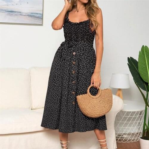 2021 Sexy Summer Sleeveless Dress Strapless Bow Button Loose Bandage Pleated Polka Dot Printed Sundress Casual Backless Ruffle