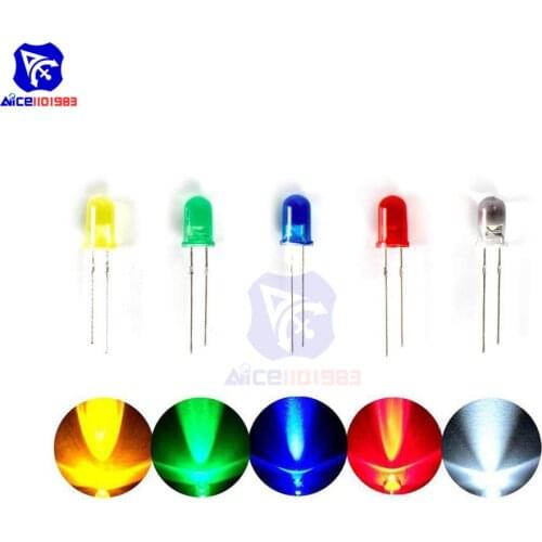 Diymore 100PCS/LotLED 5MM Red Blue White Yellow Green LED Diode Light Electronic Components Light Emitting Diodes