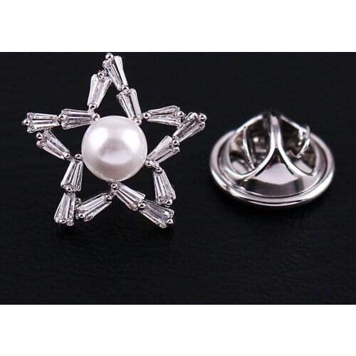 17mm Zircon Pearl Star Collar Ornament Pin Fashion Brooch Jewelry Accessory