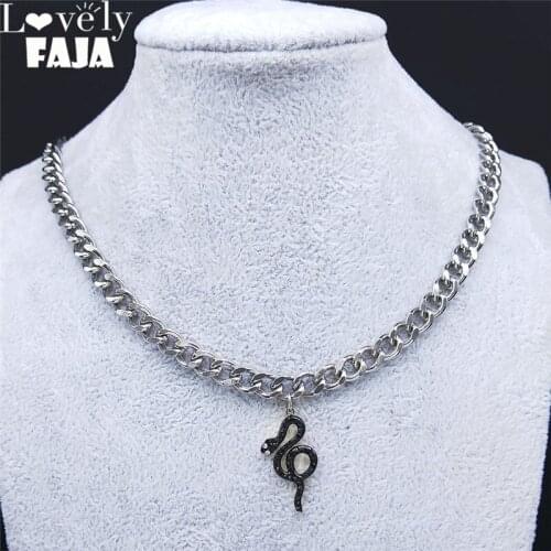 2021 Snake Stainless Steel Black Crystal Pendants Necklaces Silver Color Choker Necklaces Jewelry collier serpent N4899S03