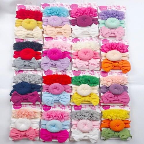 3pcs/Set Baby Elastic Chiffon Flower Headbands Set Solid Color For Girls Bows Nylon Turban Hair Band Hair Accessorie