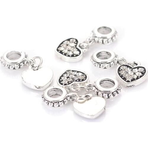 Antique Silver Vintage European Large Hole Heart Charm Spacer Beads For Diy Charm Bracelets Snake Bracelet Jewelry Making